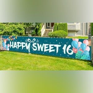Happy Sweet 16 Birthday Banner Durable Indoor/Outdoor Use